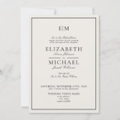 Invitation Code QR Mariage Monogramme Classique Ivoire Noir (Devant)