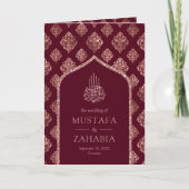 Invitation Code QR Mariage Musulman Arc en Or Rose de Bourgog (Devant)