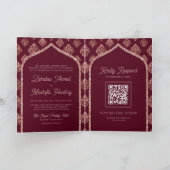 Invitation Code QR Mariage Musulman Arc en Or Rose de Bourgog (Intérieur)