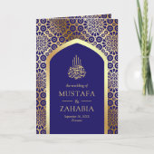Invitation Code QR Mariage Musulman Arc Persan Bleu Royal (Devant)