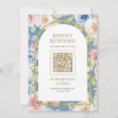Invitation Code QR Mariage Musulman Bleu Arche Dorée Fleurs D (Dos)