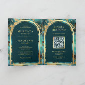 Invitation Code QR Mariage Musulman Marbre Or Turquoise (Intérieur)