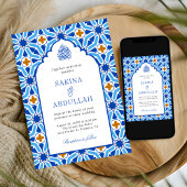 Invitation Code QR Mariage Musulman Mosaïque Persane Bleu Roy
