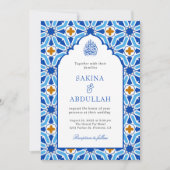 Invitation Code QR Mariage Musulman Mosaïque Persane Bleu Roy (Devant)