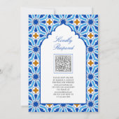 Invitation Code QR Mariage Musulman Mosaïque Persane Bleu Roy (Dos)