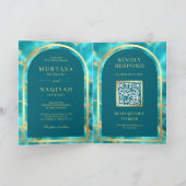 Invitation Code QR Mariage Musulman Or Eau Bleu Aqua (Intérieur)
