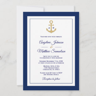 Invitation Code QR Mariage nautique bleu marine élégant