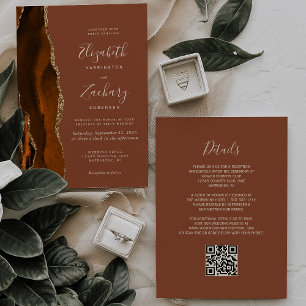 Invitation Code QR Mariage Or Agate Rouille Dorée Brûlée