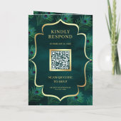 Invitation Code QR mariage plumes de paon sarcelle foncé (Dos)