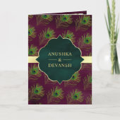 Invitation Code QR Mariage Plumes de Paon Vert Pourpre Violet (Devant)