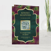 Invitation Code QR Mariage Plumes de Paon Vert Pourpre Violet (Dos)