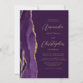 Invitation Code QR Mariage Prune Agate Or Pourpre (Devant)