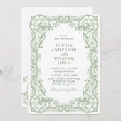 Invitation Code QR Mariage Renaissance Ornate Sage Green (Devant / Derrière)
