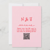 Invitation Code QR Mariage Rétro Rose Rouge Dessiné à la Main (Dos)