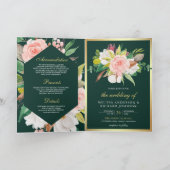 Invitation Code QR Mariage Rose Émeraude Floral Doré (Intérieur)
