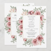 Invitation Code QR Mariage Rose Poussiéreuse Florale (Devant / Derrière)