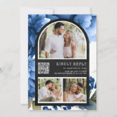 Invitation Code QR Mariage Royal Bleu Floral Bocal Noir (Dos)