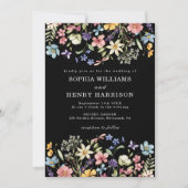 Invitation Code QR Mariage Rustique Chic Fleur Sauvage Noir  (Devant)