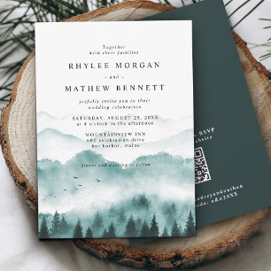 Invitation Code QR Mariage Rustique Watercolor Mountain