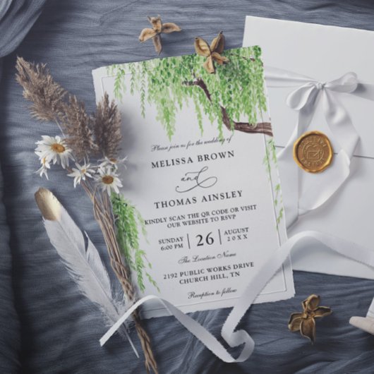 Invitation Code QR Mariage Saule Pleureur Arbre Budget