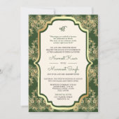 Invitation Code QR Mariage Sikh Anand Karaj Broderie Vert Or (Devant)