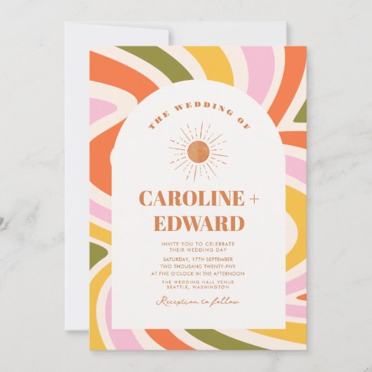 Invitation Code Qr Mariage Super Wavy Boho couleur rétro (Devant)