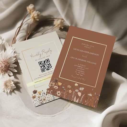 Invitation Code QR Mariage Terracotta Bohème