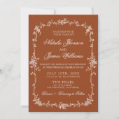 Invitation Code QR Mariage Terre Cuite Florale Orange Brûlé (Devant)