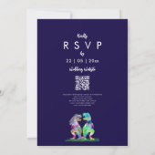 Invitation Code QR Mariage Thème Dinosaure Bleu Marine Rose (Dos)