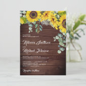 Invitation Code QR Mariage Tournesols Eucalyptus Bois Rustiqu (Debout devant)