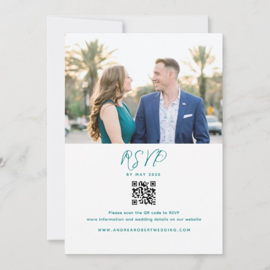 Invitation Code QR Mariage Turquoise moderne (Dos)
