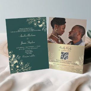 Invitation Code QR Mariage Vert Émeraude Doré