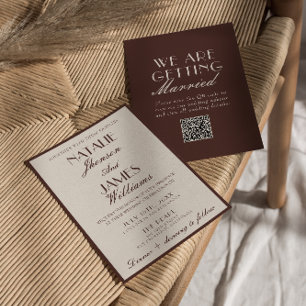 Invitation Code QR Mariage Vieux Argent Brun Chocolat Élégant