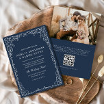 Invitation Code QR Marine Bleu Photo Minimaliste Élégant Mari<br><div class="desc">Présentez votre mariage avec une invitation minimaliste moderne et élégante, dotée d'un code QR pratique. Le design monochromatique épuré respire le raffinement et l'élégance, parfait pour les couples à la recherche d'une esthétique contemporaine et raffinée. Le code QR ajoute une touche fonctionnelle, permettant aux clients d'accéder facilement aux détails tels...</div>