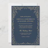 Invitation Code QR Marine Blue Gold Minimal Mariage (Devant)