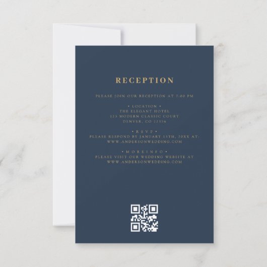 Invitation Code QR Marine Blue Gold Minimal Mariage de feuill (Dos)