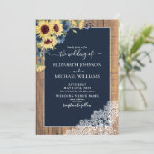 Invitation Code QR Marine Blue Sunflower Lace Script Mariage (Debout devant)