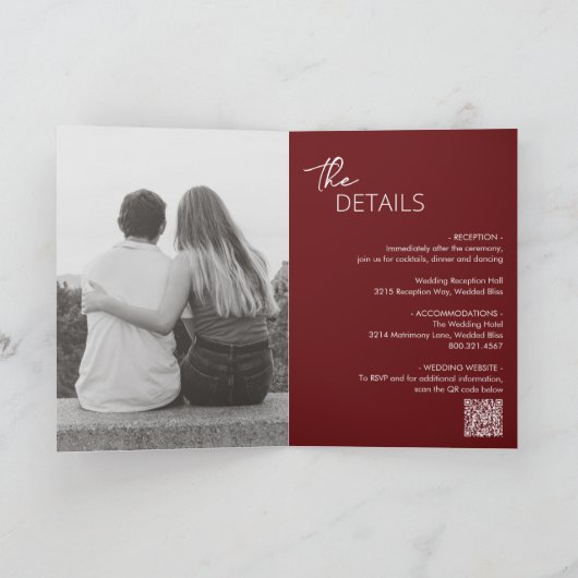 Invitation Code QR minimal Bourgogne Mariage moderne (Intérieur)