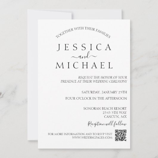 Invitation Code QR minimal de Mariage simple (Devant)