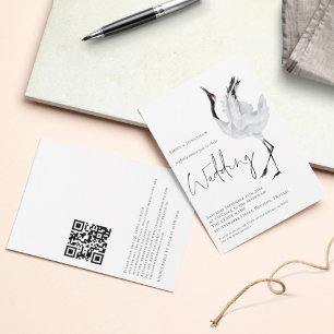 Invitation Code QR minimaliste de mariage d'oiseau de grue