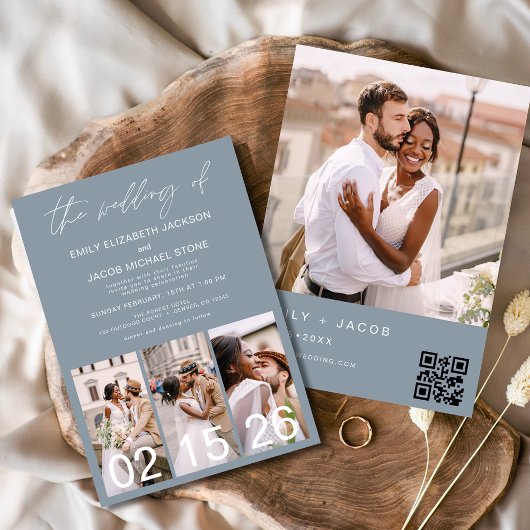 Invitation Code QR minimaliste Dusty Blue Mariage
