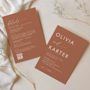 Invitation Code QR minimaliste en terre cuite tout en un Mari
