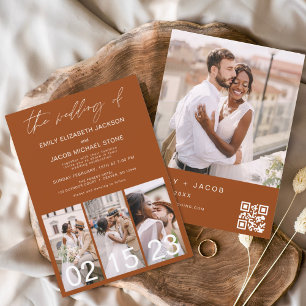 Invitation Code QR minimaliste Mariage orange brûlé