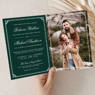 Invitation Code QR Minimaliste Vert Émeraude pour Mariage