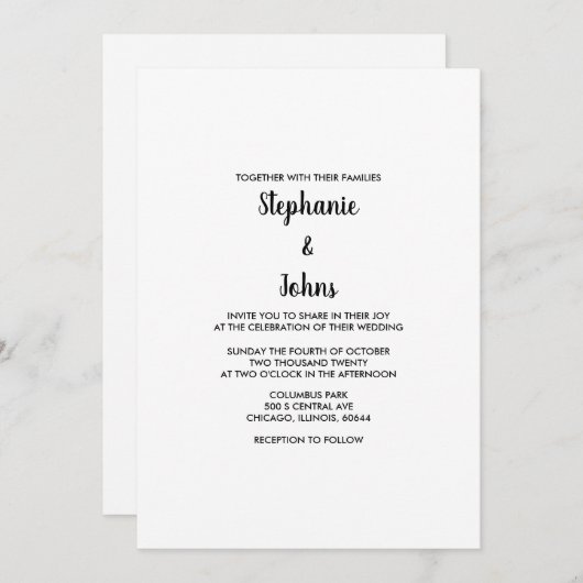 Invitation Code QR minimum classique noir blanc 2024 Mariage (Devant / Derrière)