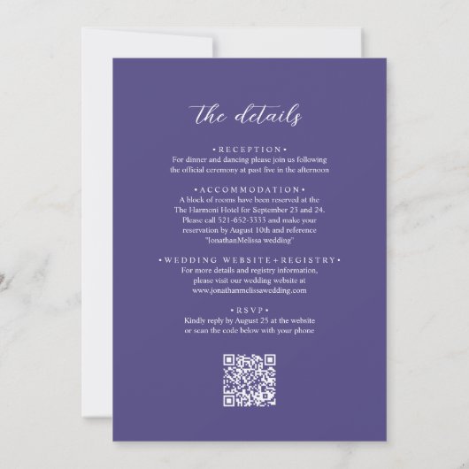 Invitation Code QR Modern Orchid Photo Overlay Script Mariage (Dos)