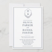Invitation Code QR moderne Crest Marine Blue Photo Mariage (Devant)