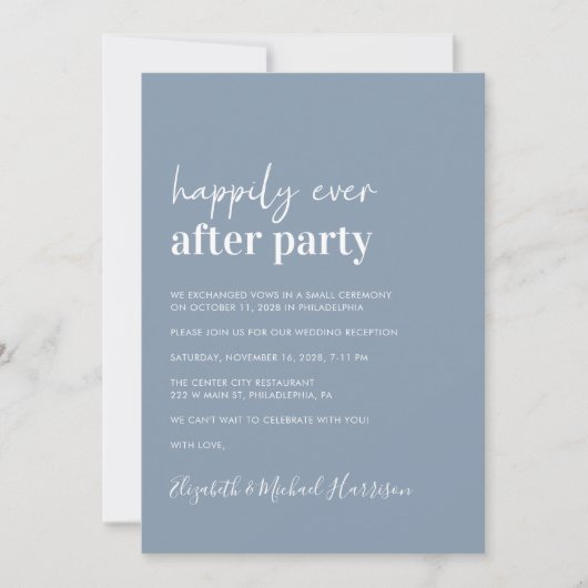 Invitation Code QR moderne Dusty Blue Wedding Réception (Devant)