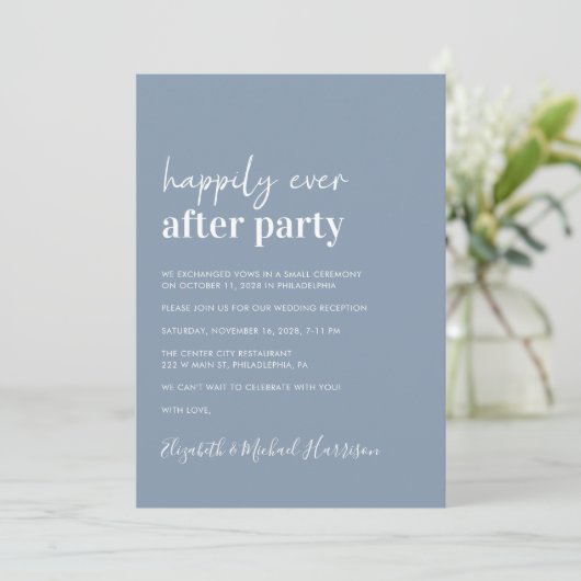 Invitation Code QR moderne Dusty Blue Wedding Réception (Debout devant)