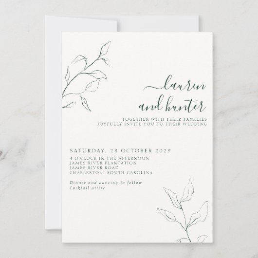 Invitation Code QR moderne Emerald Green Botanical Mariage (Devant)